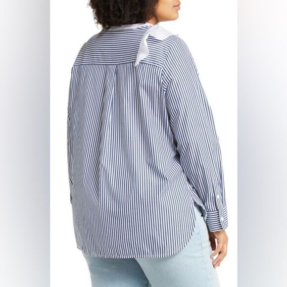 Harshman Navy and White Vivienne Stripe Popover Tunic Blouse Size Small - Picture 2 of 5